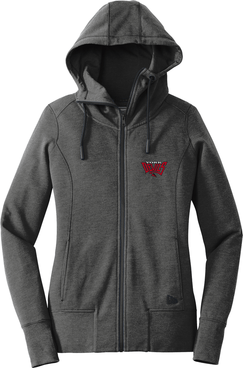 York Devils New Era Ladies Tri-Blend Fleece Full-Zip Hoodie