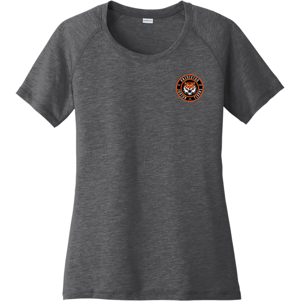 Princeton Jr. Tigers Ladies PosiCharge Tri-Blend Wicking Scoop Neck Raglan Tee